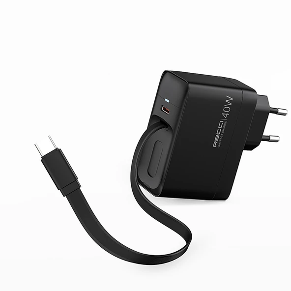 Recci RC102E GaN Teknolojili Hızlı Şarj Başlığı USB-A to Type-C PD 40W Type-C Kablolu Şarj Seti - Resim 2