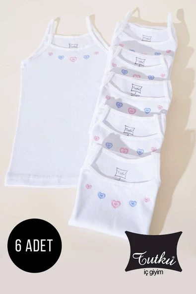 Tutku 6'lı İşlemeli İp Askılı Kız Çocuk Atlet Beyaz ürün görseli