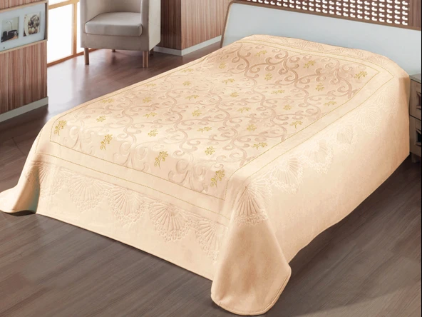 Merinos Pırıltı Embos Vizon Battaniye 220X240 Kutulu Bej-Gold ürün görseli