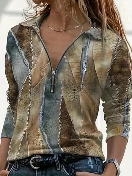 MDB Kadın Uzun Kollu önden Fermuarlı Iki Iplik Bluz ürün görseli 1