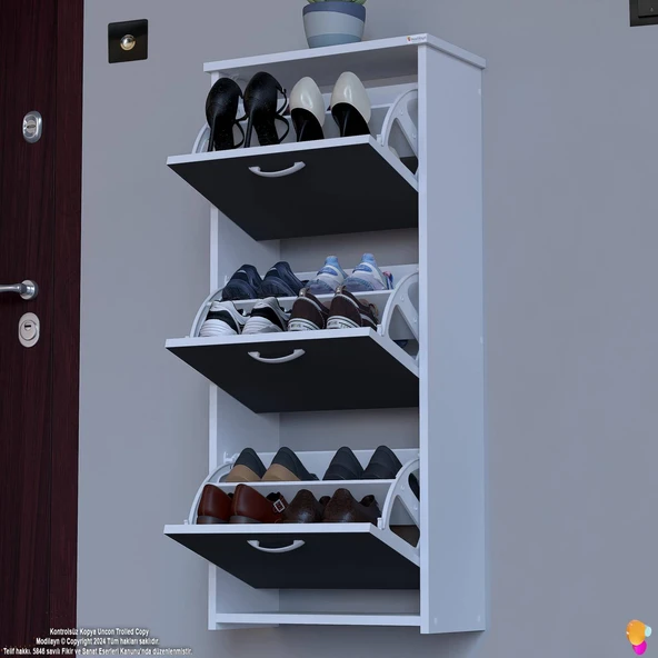 Modilayn WEST Asma Kapı Önü 52x116x26 cm’lik 3 Düşer Kapak 6 Göz Bölmeli Ayakkabılık ürün görseli 1