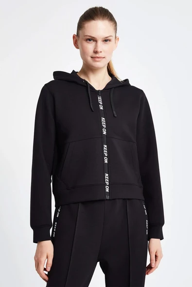 Lescon 24NTBL002136-633 Siyah Kadın Fermuarlı Kapşonlu Sweatshirt