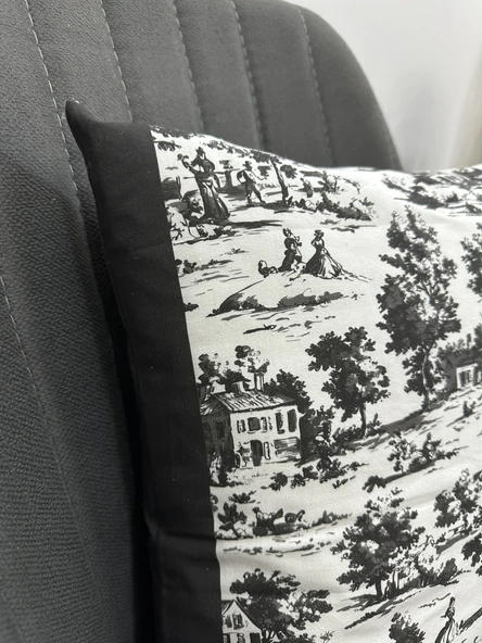 Toile De Jouy Monet Kırlent Kılıfı 43x43 cm | %100 Pamuk Dijital Baskılı | Country Tarzı Fransız Dekoratif Yastık Kılıfı - ZT750 siyah - 4