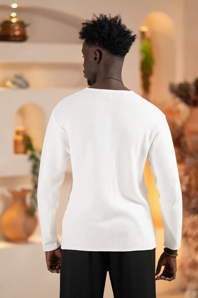 Regular Fit Likralı Kendinden Çizgili Mevsimlik Spor Kazak - Resim 9