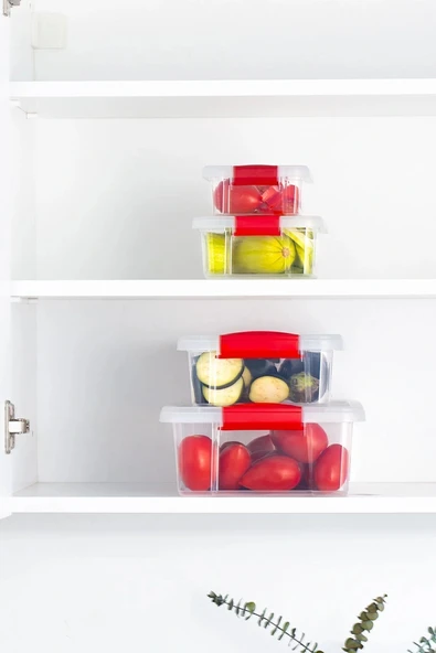 Dikdörtgen 4'lü Sızdırmaz Kapaklı Gıda Erzak Saklama Kabı Seti | Kilitli | BPA Free - Resim 3