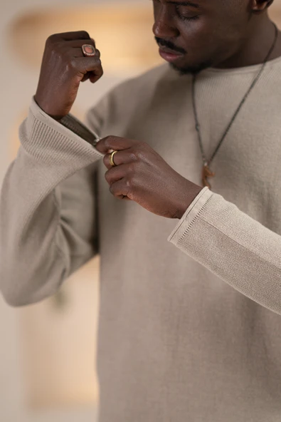 Regular Fit Likralı Kendinden Çizgili Mevsimlik Spor Kazak - Resim 5