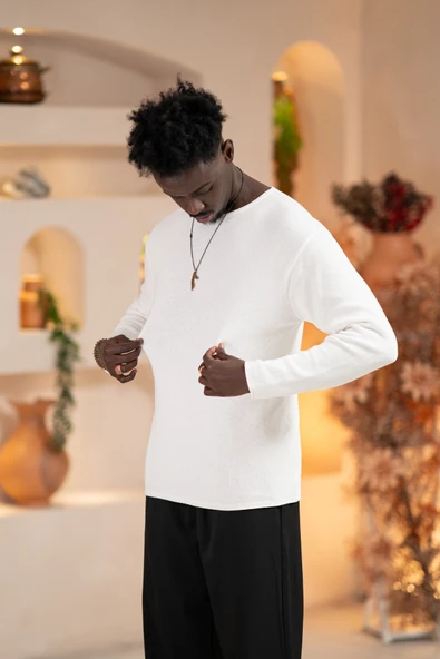 Regular Fit Likralı Kendinden Çizgili Mevsimlik Spor Kazak - Resim 8