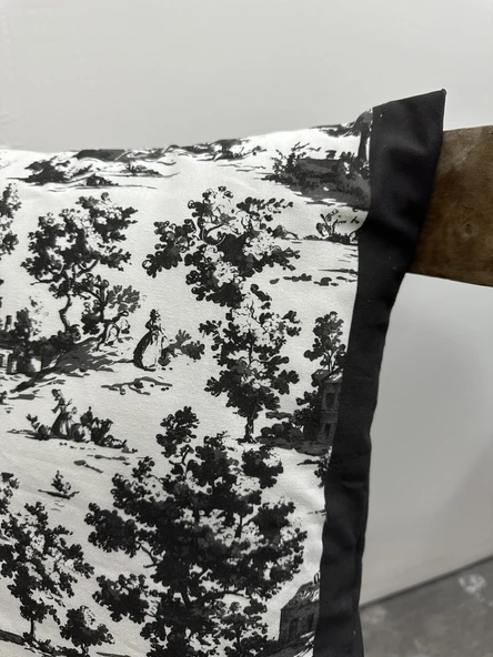 Toile De Jouy Monet Kırlent Kılıfı 43x43 cm | %100 Pamuk Dijital Baskılı | Country Tarzı Fransız Dekoratif Yastık Kılıfı - ZT750  siyah - 5