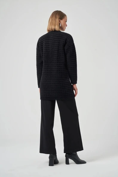 Nuss 7010 Serpme Taş İşlemeli Hırka - Siyah - 2