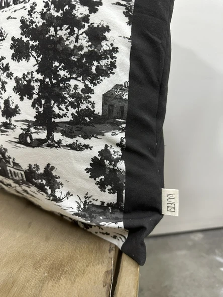 Toile De Jouy Monet Kırlent Kılıfı 43x43 cm | %100 Pamuk Dijital Baskılı | Country Tarzı Fransız Dekoratif Yastık Kılıfı - ZT750  siyah - 6