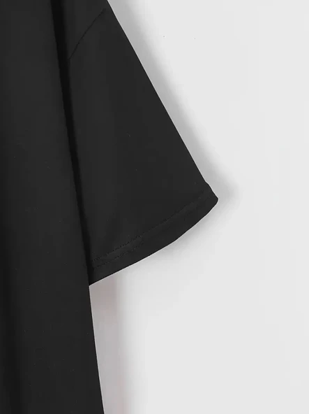 New York Baskılı Oversize Bisiklet Yaka T-shirt - Siyah - Resim 4