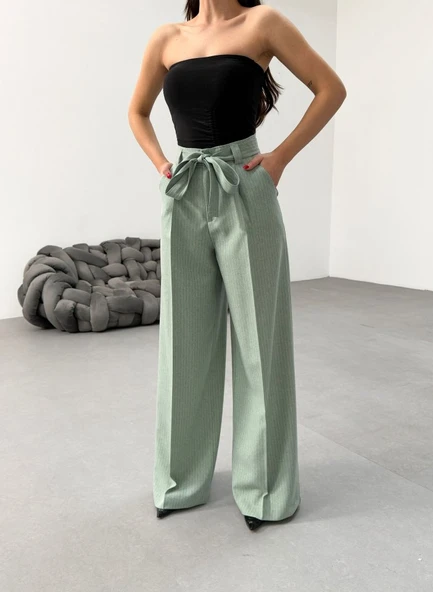 Sante Çi̇zgi̇li̇ Bel Kuşakli Palazzo Pantolon - Resim 4