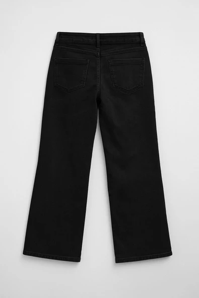 Kadın Yüksek Bel Geniş Paça Antrasit Jean Pantolon - Resim 2