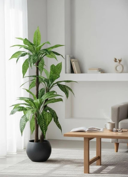 Yapay Ağaç Yukka Sarı Çizgili Draceena Ağacı Antrasit Küre Saksıda 120*50cm 54 Yapraklı - Resim 5