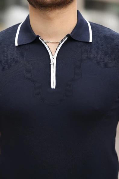 Erkek Polo Yaka Yarım Fermuar Tişört - Resim 3