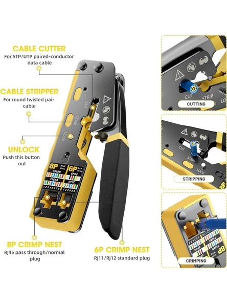 PrimeX PX-8070Y RJ45/RJ11 CAT6/CAT7, Yeni Nesil EZ RJ45 Pense Cat6 Cat7, Yeni Nesil Pense Cat7 (Bıçaklı) - Resim 6