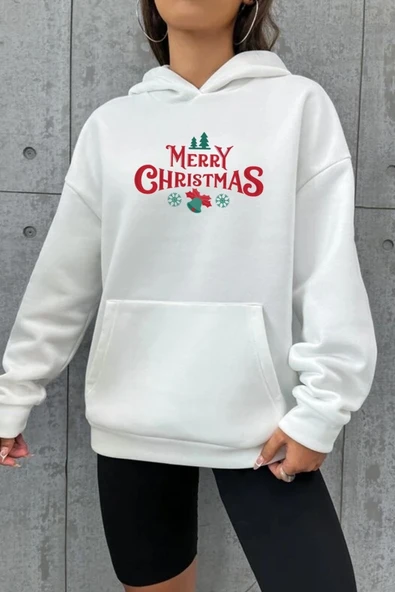 Merry Chrıstmas Sweatshirt - Hodie - Beyaz ürün görseli