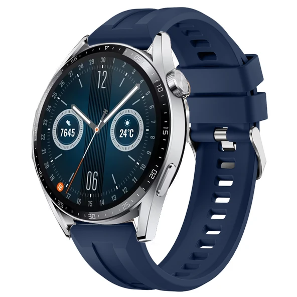 Sneezy Huawei Watch GT3 46mm GT2 46mm İle Uyumlu Spor Silikon Metal Tokalı Soft Saat Kordonu  Lacivert ürün görseli