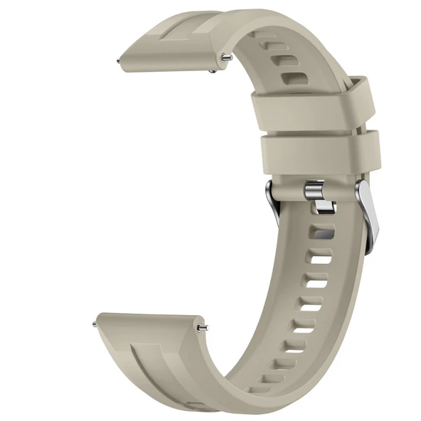 Sneezy Huawei Watch GT4 46mm İle Uyumlu Spor Silikon Metal Tokalı Soft Saat Kordonu  Krem - Resim 3