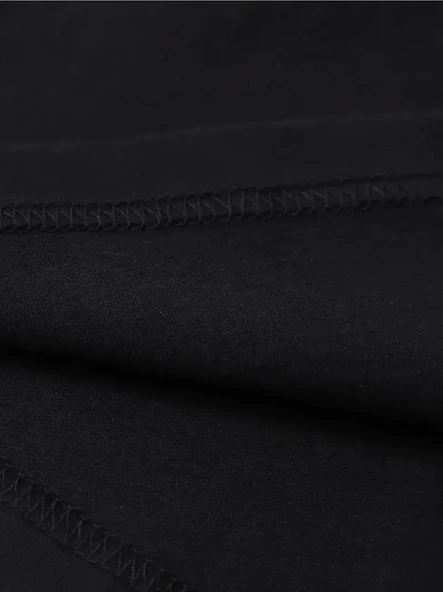 Baskılı Oversize Bisiklet Yaka T-shirt - Siyah - Resim 4