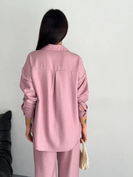 Gömlek Pantolon Ikili Takım - Toz Pembe - 4