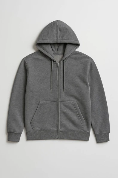 Erkek Fermuarlı Kapüşonlu Cepli Antrasit Sweatshirt ürün görseli 1