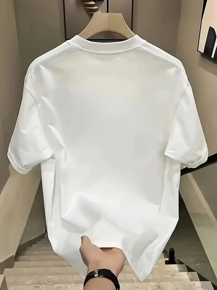 Baskılı Oversize Bisiklet Yaka T-shirt - Beyaz - Resim 2