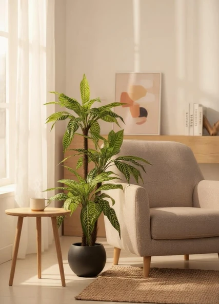 Yapay Ağaç Yukka Sarı Çizgili Draceena Ağacı Antrasit Küre Saksıda 120*50cm 54 Yapraklı - Resim 7