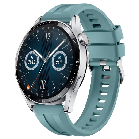 Sneezy Huawei Watch GT3 46mm GT2 46mm İle Uyumlu Spor Silikon Metal Tokalı Soft Saat Kordonu  Mavi ürün görseli