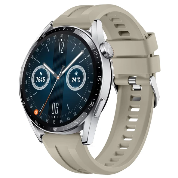 Sneezy Huawei Watch GT3 46mm GT2 46mm İle Uyumlu Spor Silikon Metal Tokalı Soft Saat Kordonu  Krem ürün görseli