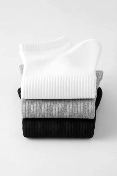 Kadın Pamuklu Bilek Boy Patik Çorap 3'lü Paket Siyah - Gri - Beyaz - Resim 2