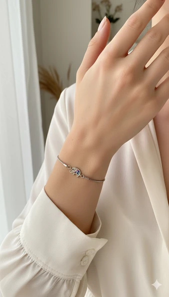 Uğur Getiren Renkli Zirkon Taşlı Fil Bileklik Asansörlü ürün görseli 1