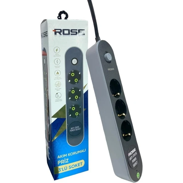 ROSE GR-300 3'lü 2metre Kablolu Akım Korumalı Grup Priz - Resim 4