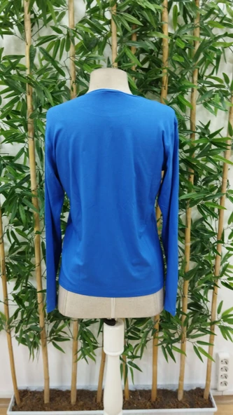 Kadın Uzun Kollu Bisiklet Yaka Ayçiçeği Desenli Viskon Bluz - Resim 6