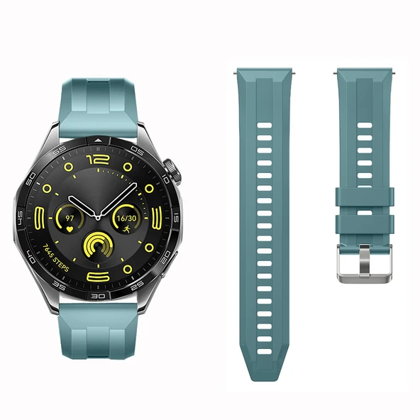 Sneezy Huawei Watch GT4 46mm İle Uyumlu Spor Silikon Metal Tokalı Soft Saat Kordonu  Mavi - Resim 4