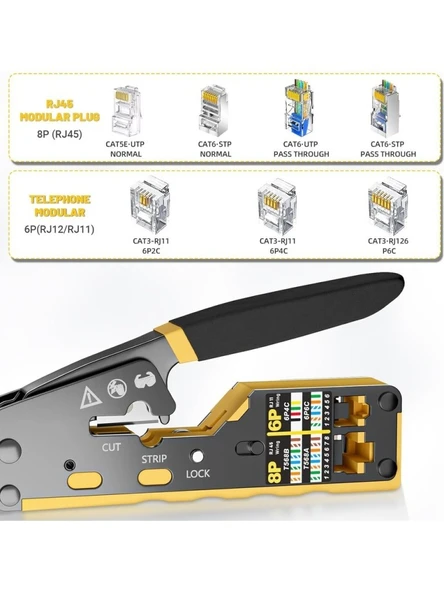 PrimeX PX-8070Y RJ45/RJ11 CAT6/CAT7, Yeni Nesil EZ RJ45 Pense Cat6 Cat7, Yeni Nesil Pense Cat7 (Bıçaklı) - Resim 2