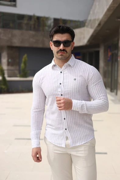Erkek çizgi Desenli Gömlek - Resim 4