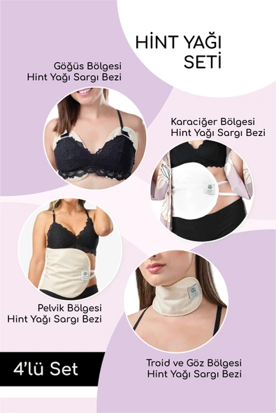 HİNT YAĞI SARGI BEZİ 4'LÜ SET: KARACİĞER, PELVİK, TİROİD/GÖZ VE GÖĞÜS SARGI BEZİ, Pamuklu, Ergonomik ürün görseli 1