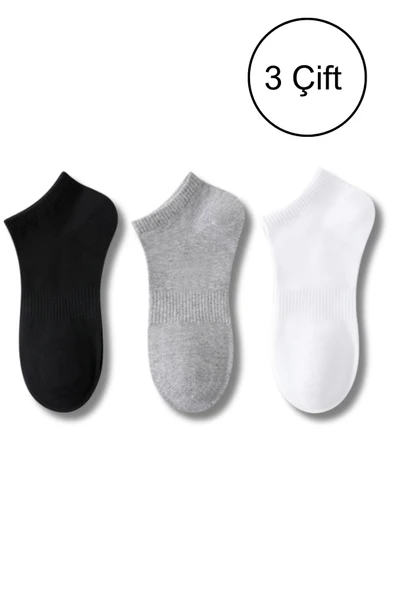 Kadın Pamuklu Bilek Boy Patik Çorap 3'lü Paket Siyah - Gri - Beyaz ürün görseli