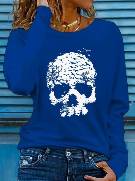 Kadın Uzun Kollu Bisiklet Yaka Ayçiçeği Desenli Viskon Bluz ürün görseli 1