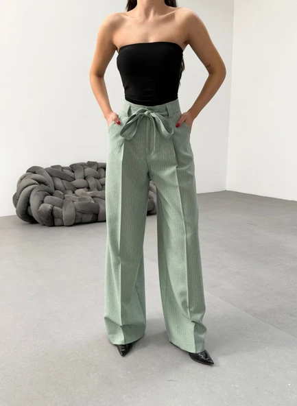 Sante Çi̇zgi̇li̇ Bel Kuşakli Palazzo Pantolon - Resim 3