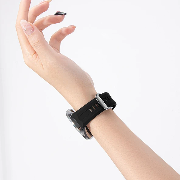 Sneezy Huawei Watch GT4 46mm İle Uyumlu Spor Silikon Metal Tokalı Soft Saat Kordonu  Siyah - Resim 5