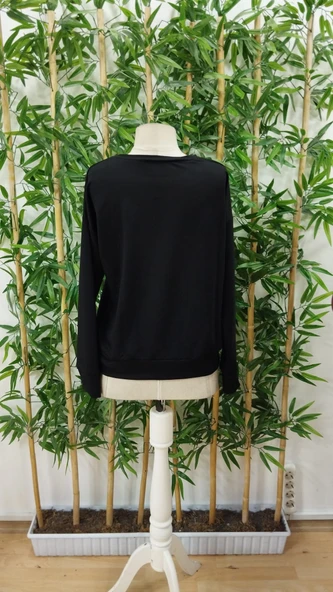 Kadın Uzun Kollu Bisiklet Yaka Viskon Iki Iplik Bluz - Resim 5