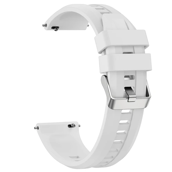 Sneezy Huawei Watch GT3 46mm GT2 46mm İle Uyumlu Spor Silikon Metal Tokalı Soft Saat Kordonu  Beyaz - Resim 2