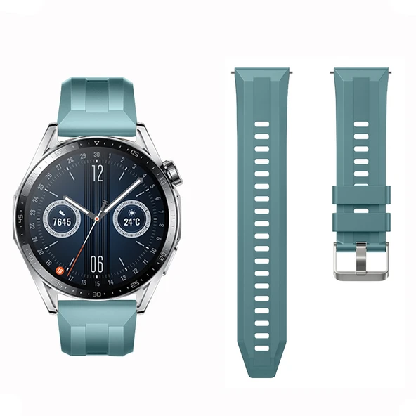 Sneezy Huawei Watch GT3 46mm GT2 46mm İle Uyumlu Spor Silikon Metal Tokalı Soft Saat Kordonu  Mavi - Resim 4