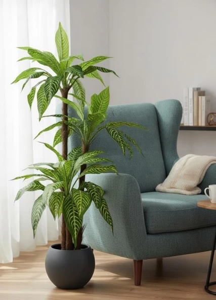 Yapay Ağaç Yukka Sarı Çizgili Draceena Ağacı Antrasit Küre Saksıda 120*50cm 54 Yapraklı - Resim 8