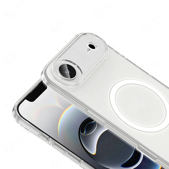 iPhone 17 Air Kılıf IC Çipli M-Safe Şarj Özellikli Şeffaf Kamera Çerçeveli Toledo Kapak - Resim 3