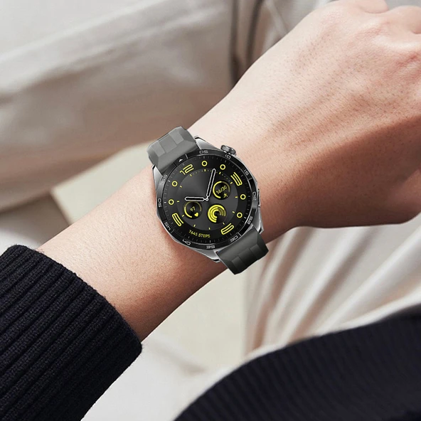 Sneezy Huawei Watch GT4 46mm İle Uyumlu Spor Silikon Metal Tokalı Soft Saat Kordonu  Koyu Gri - Resim 6