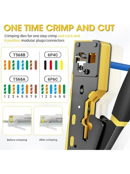 PrimeX PX-8070Y RJ45/RJ11 CAT6/CAT7, Yeni Nesil EZ RJ45 Pense Cat6 Cat7, Yeni Nesil Pense Cat7 (Bıçaklı) - Resim 4