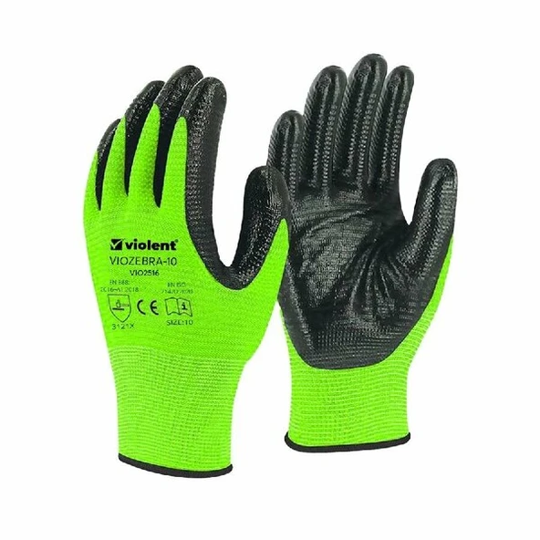 VİOLENT Zebra Eldiven Fosfor Yeşil-Siyah No:10 ürün görseli 1